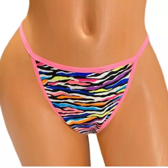 Victorias Secret Pink Soft Cotton Extra Low Rise V String panty multicolor M - Picture 3 of 6